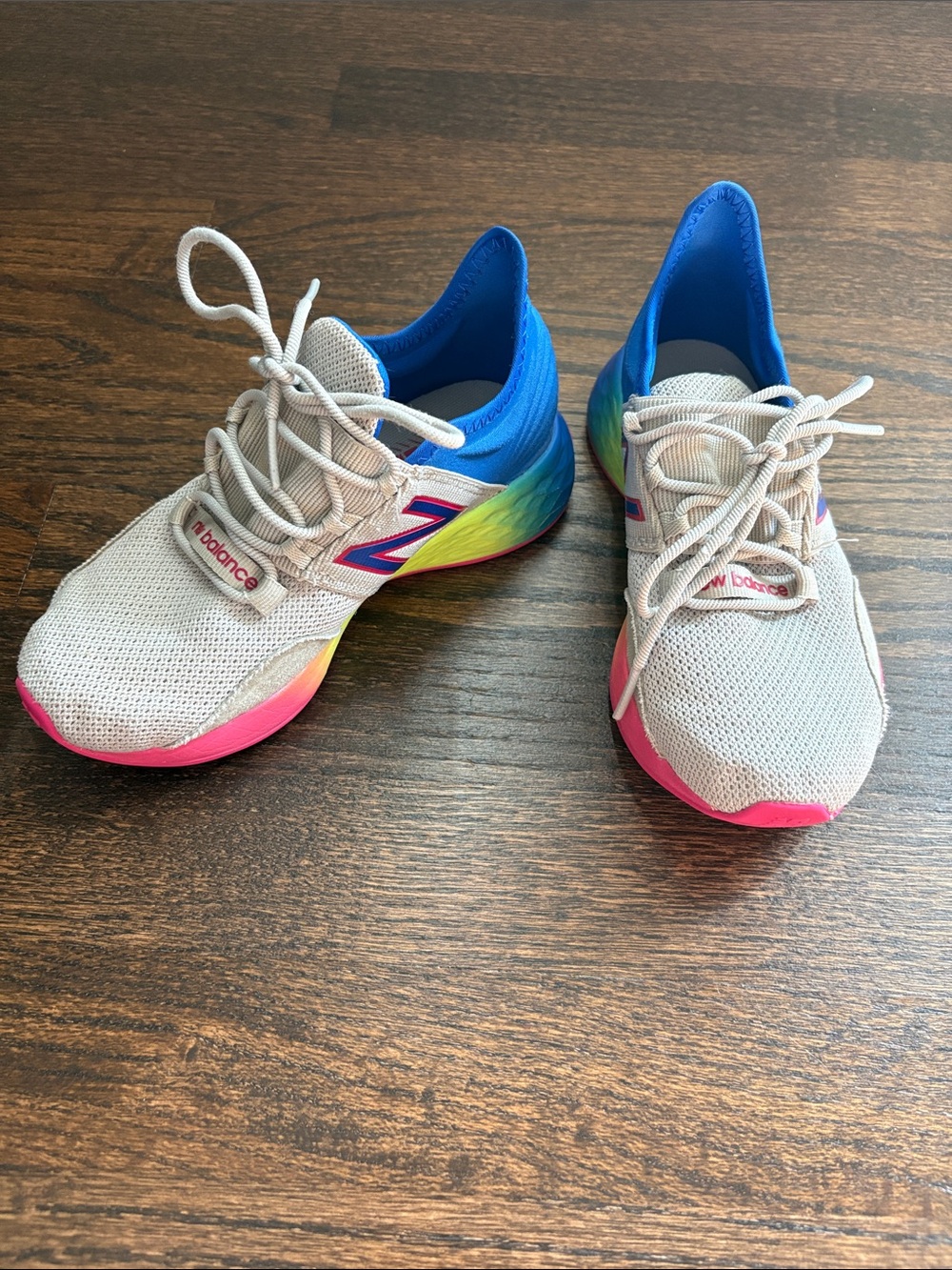 New Balance Grey Fresh Foam ROAV Sneakers with Blue and Rainbow Midsole